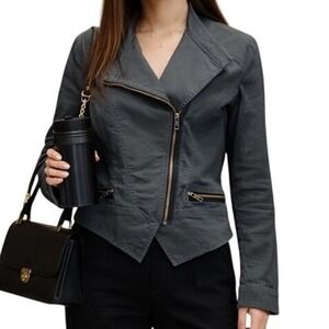 CAbi Women's #3023 Twilight Moto Asymmetrical Zip Jacket Coat Size Medium Gray